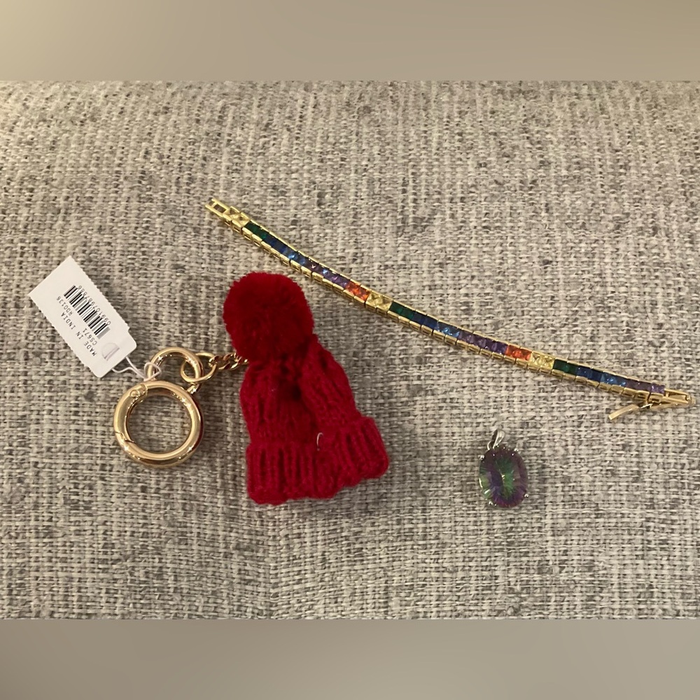Accessories bundle-J Crew PomPom Beanie Bag Charm, Multicolor Bracelet &Pendant